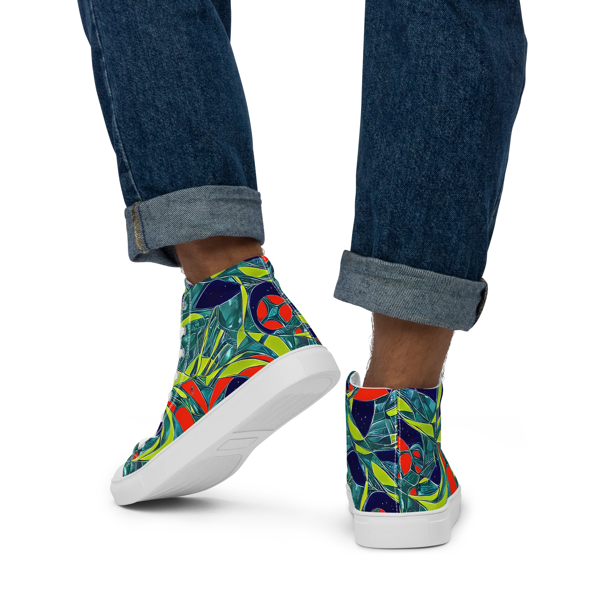 Harmonic Mirage on Men's High Top Canvas Shoes — Back