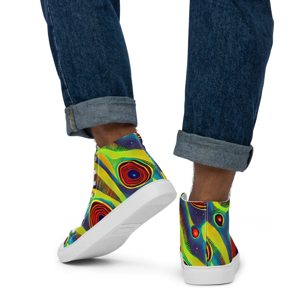 Galactic Pulse on Men's High Top Canvas Shoes — Back