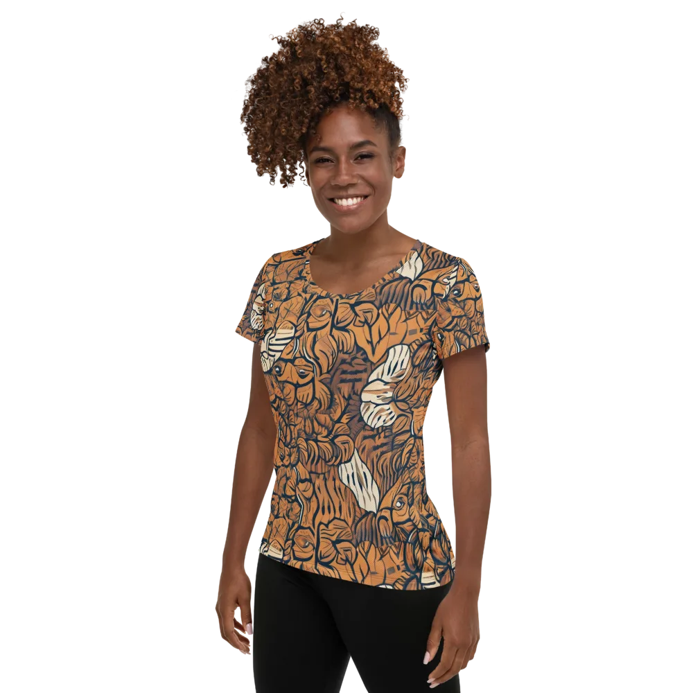 Terracotta Menagerie on Women's Athletic T-Shirt — Left