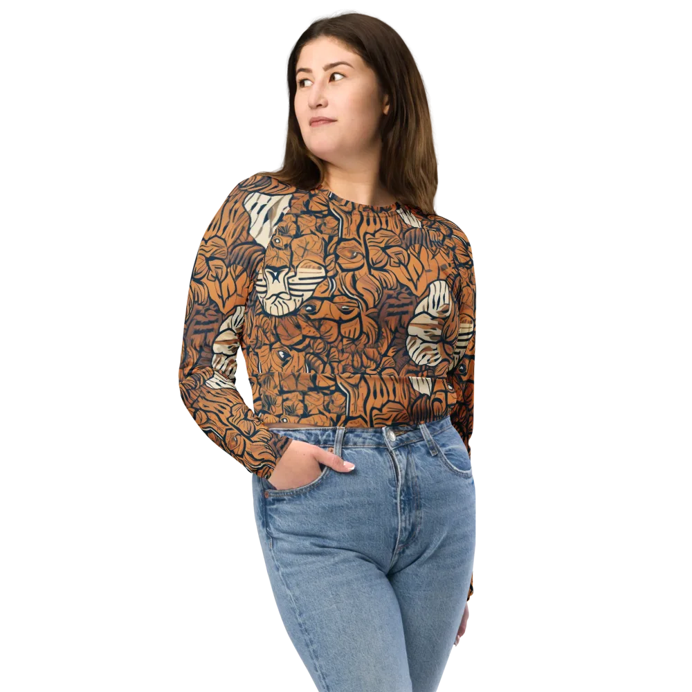 Terracotta Menagerie on Long Sleeve Crop Top — Front