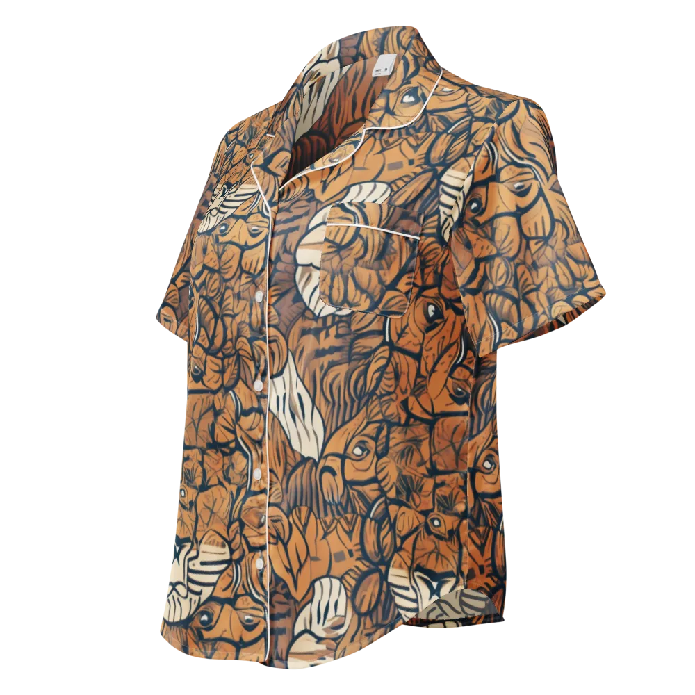 Terracotta Menagerie on Women's Short Sleeve Pajama Top — Left Front