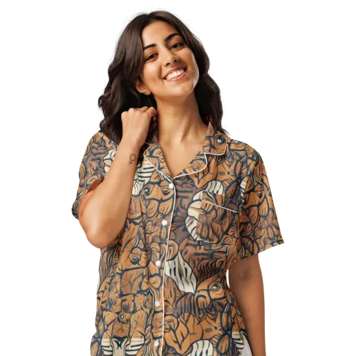 Terracotta Menagerie on a Women's Short Sleeve Pajama Top