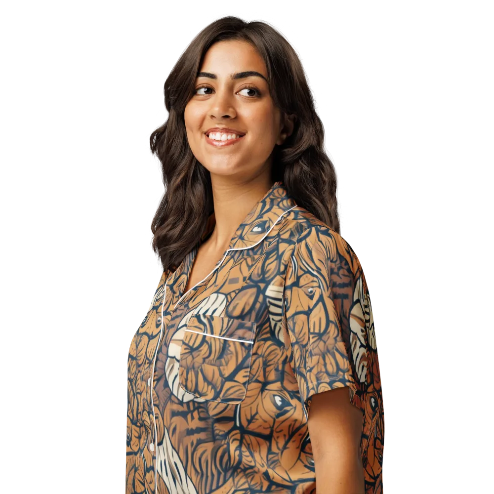 Terracotta Menagerie on Women's Short Sleeve Pajama Top — Left Front