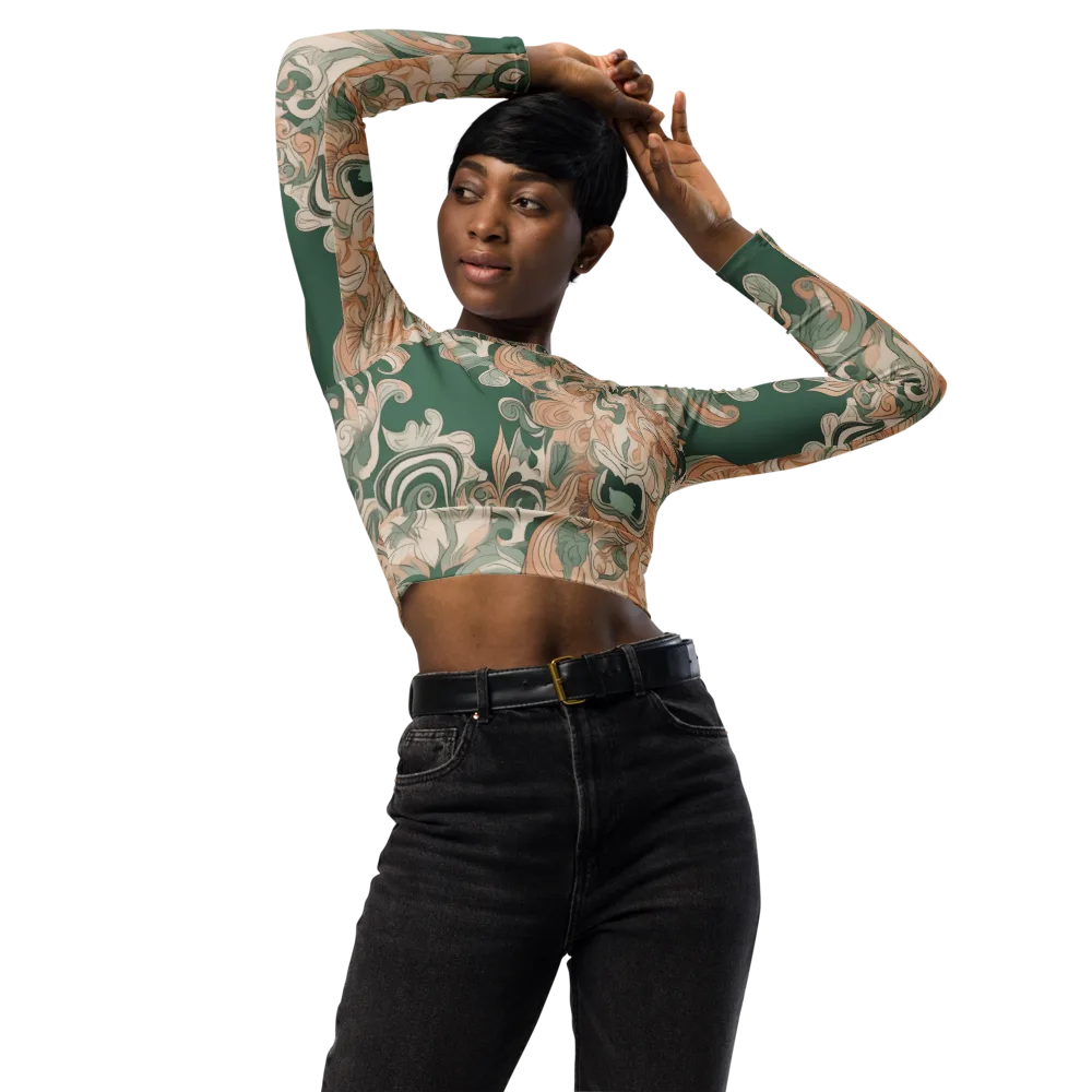 Art Nouveau Reverie on Long Sleeve Crop Top — Front