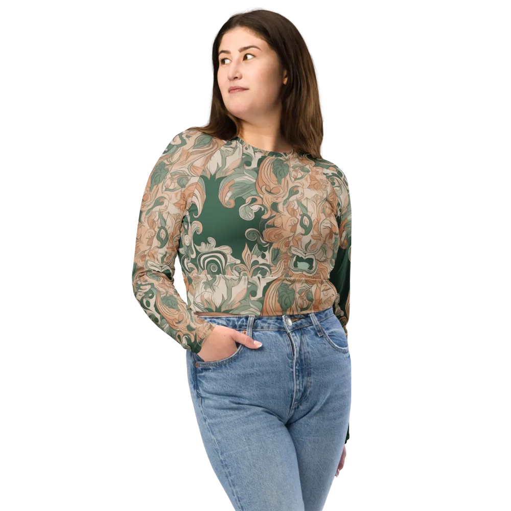 Art Nouveau Reverie on Long Sleeve Crop Top — Front