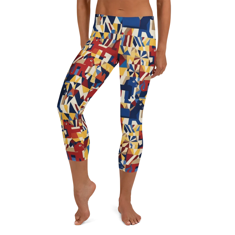 Cubist Menagerie on Capri Leggings — Front