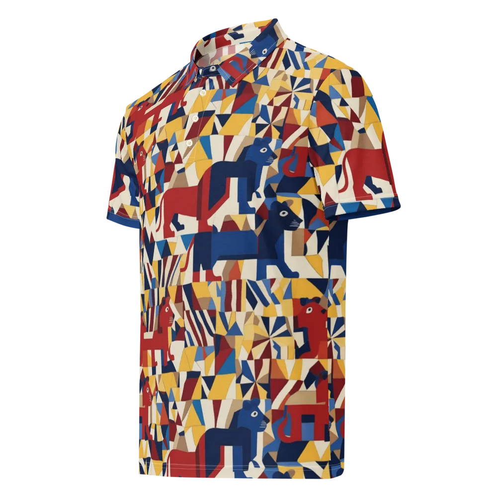 Cubist Menagerie on Men's Slim Fit Polo Shirt — Left Front
