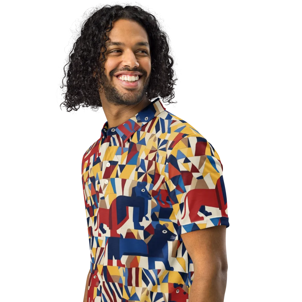 Cubist Menagerie on Men's Slim Fit Polo Shirt — Left Front
