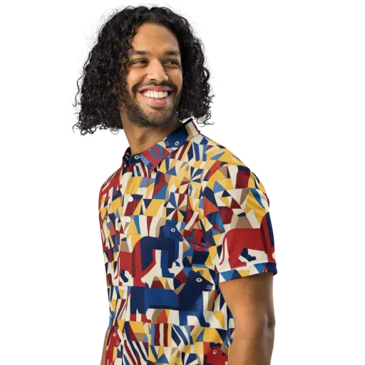 Cubist Menagerie on a Men's Slim Fit Polo Shirt
