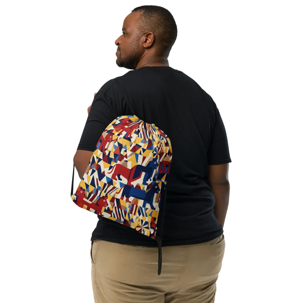 Cubist Menagerie on Drawstring Bag — Front