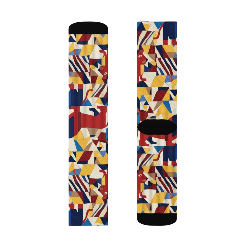 Cubist Menagerie on Socks — Left Sock