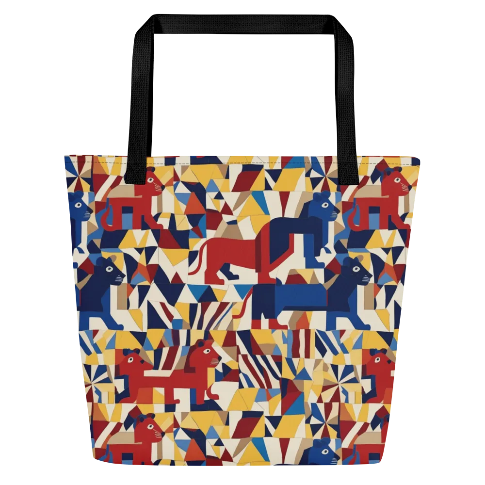 Cubist Menagerie on Large Tote Bag W/ Pocket — Front