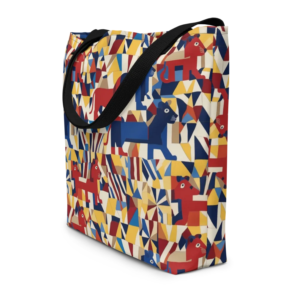 Cubist Menagerie on Large Tote Bag W/ Pocket — Front