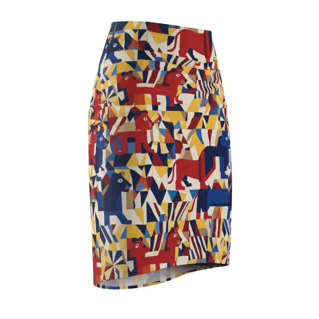 Cubist Menagerie on Pencil Skirt — Front Side