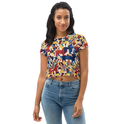 Cubist Menagerie on a Crop Tee