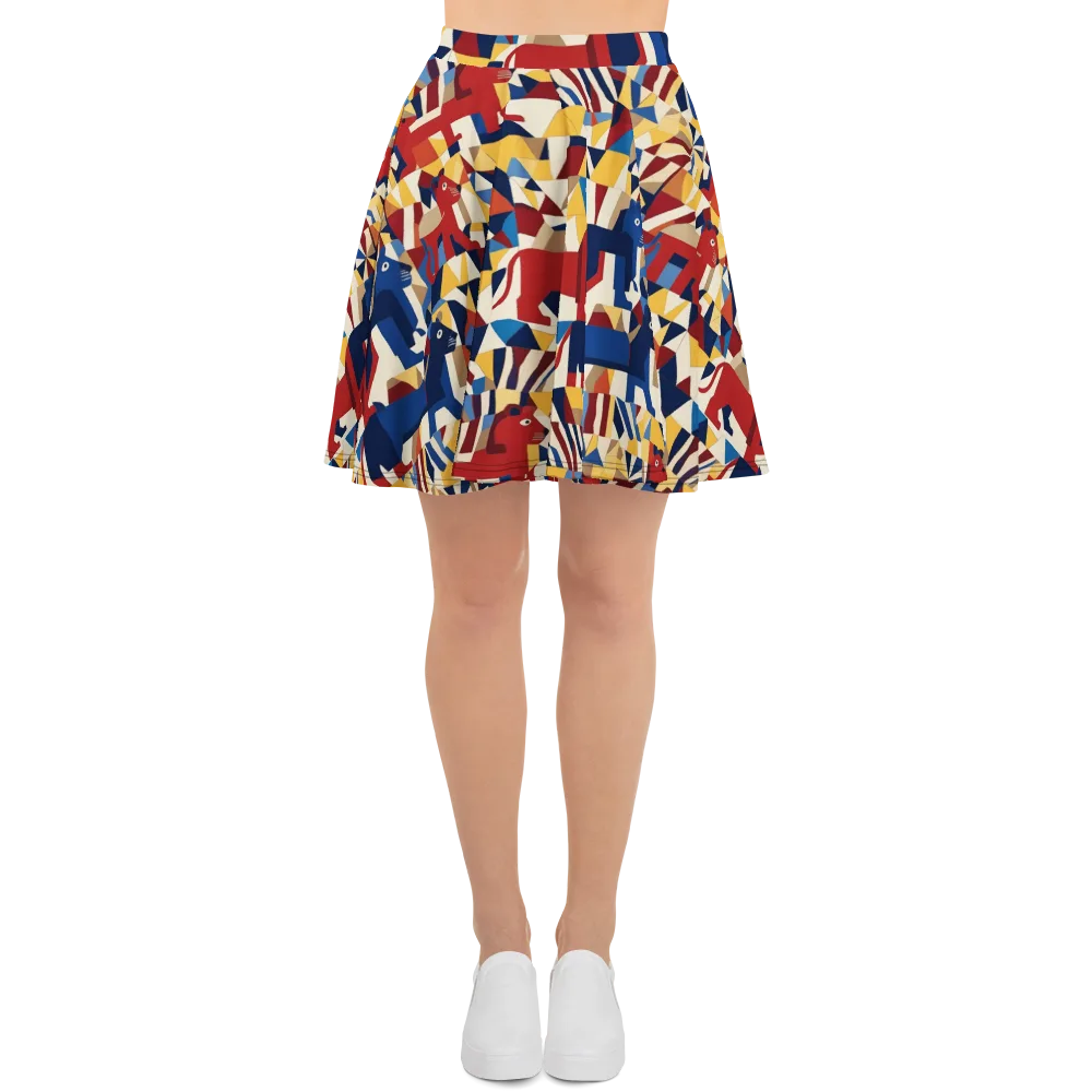 Cubist Menagerie on Skater Skirt — Front