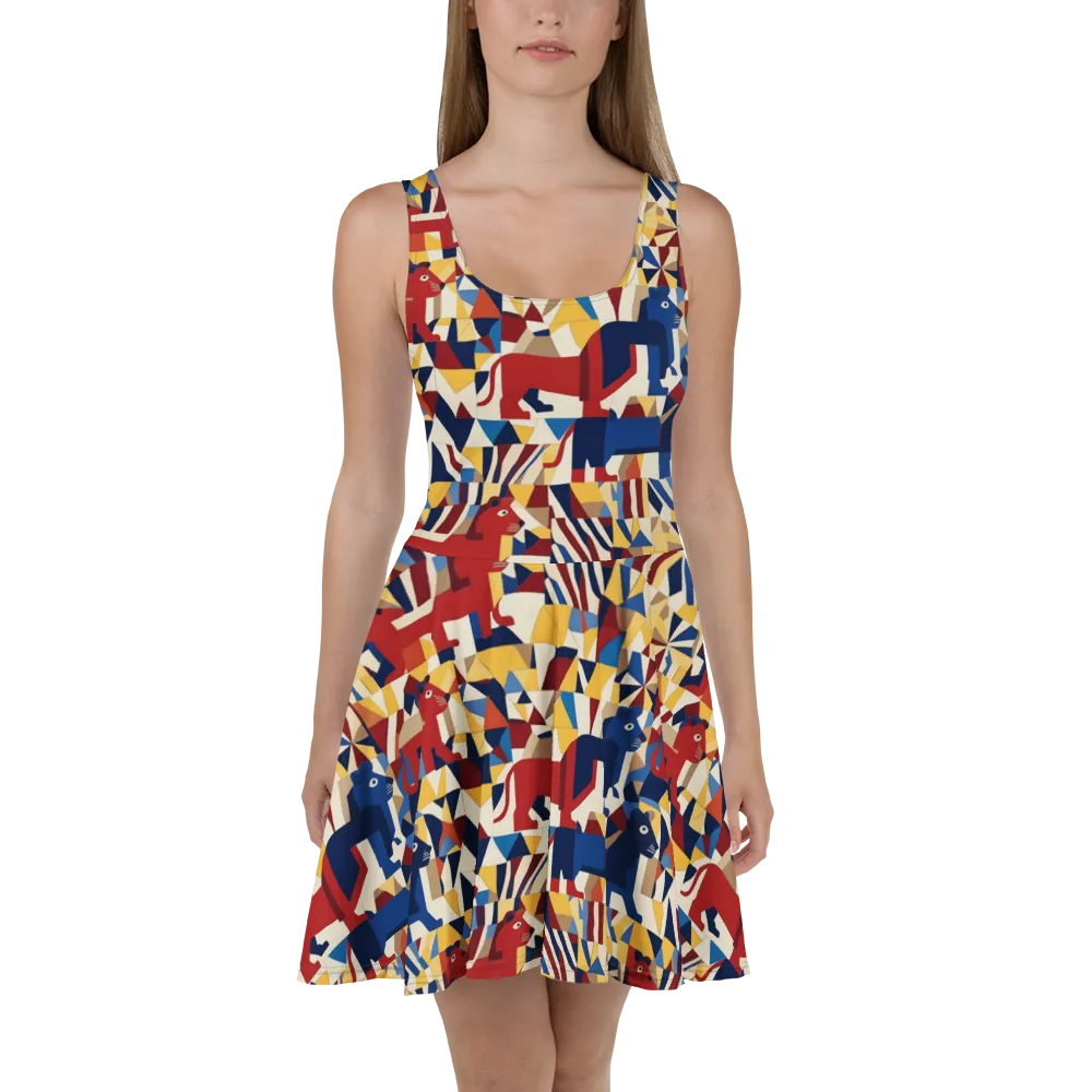 Cubist Menagerie on Skater Dress — Front