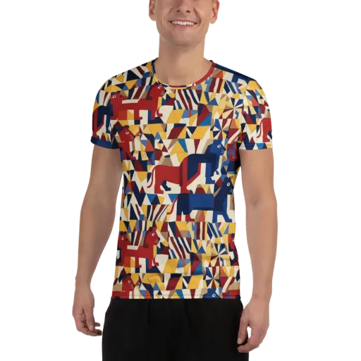 Cubist Menagerie on a Men's Athletic T-Shirt