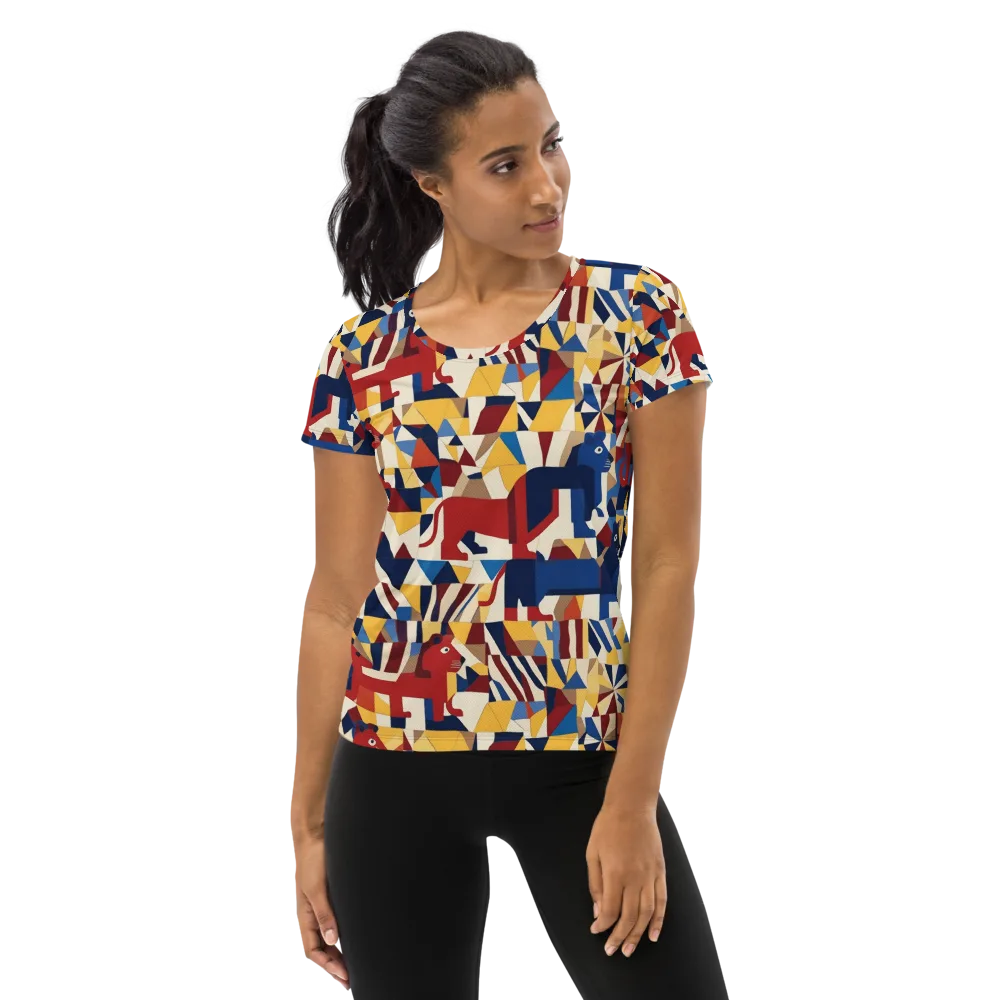 Cubist Menagerie on Women's Athletic T-Shirt — Front