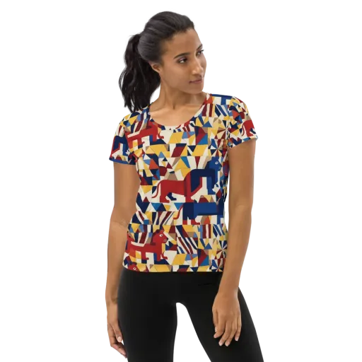 Cubist Menagerie on a Women's Athletic T-Shirt