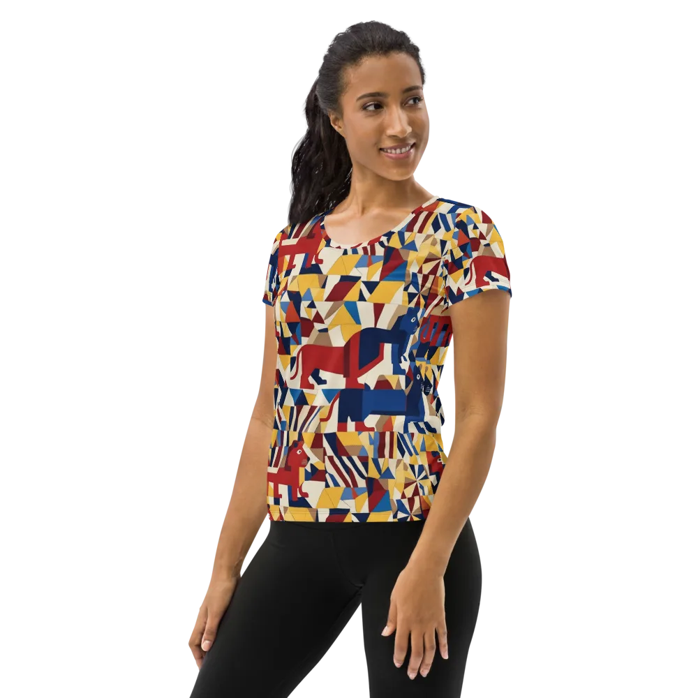 Cubist Menagerie on Women's Athletic T-Shirt — Left