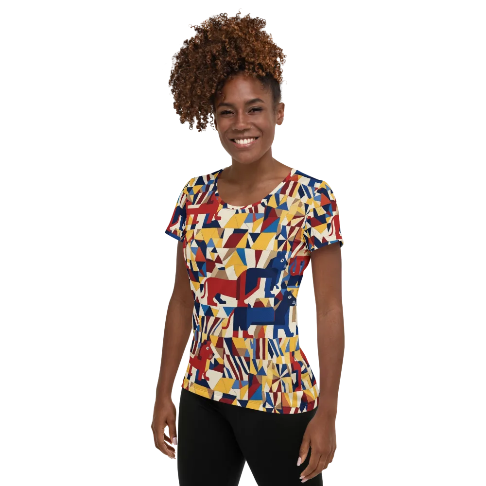 Cubist Menagerie on Women's Athletic T-Shirt — Left