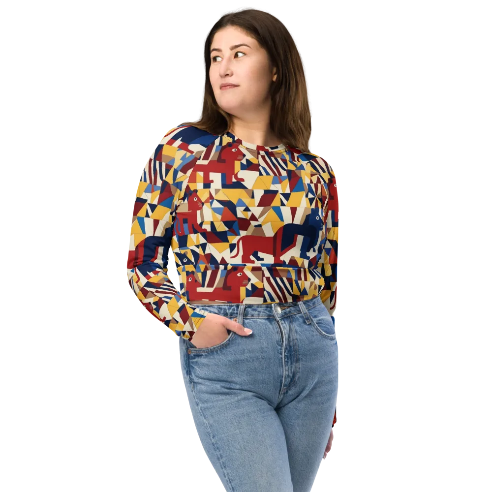 Cubist Menagerie on Long Sleeve Crop Top — Front