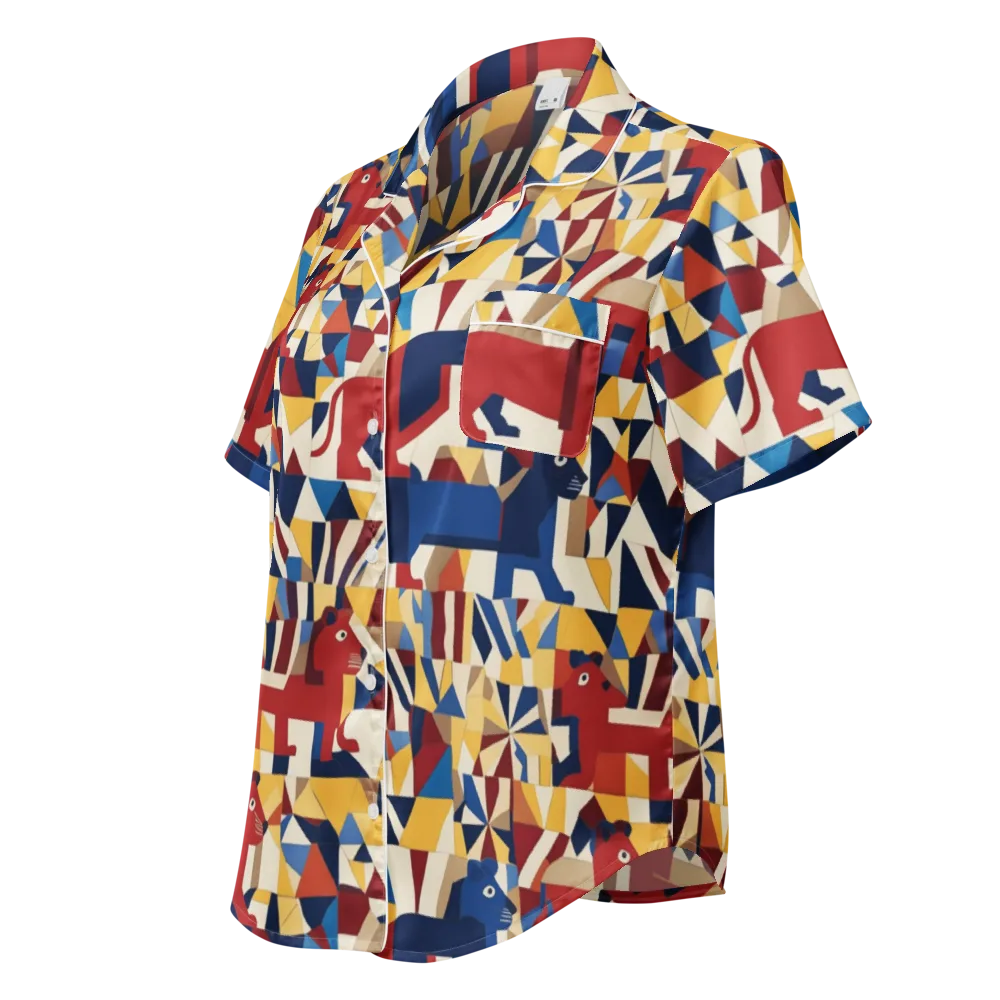 Cubist Menagerie on Women's Short Sleeve Pajama Top — Left Front