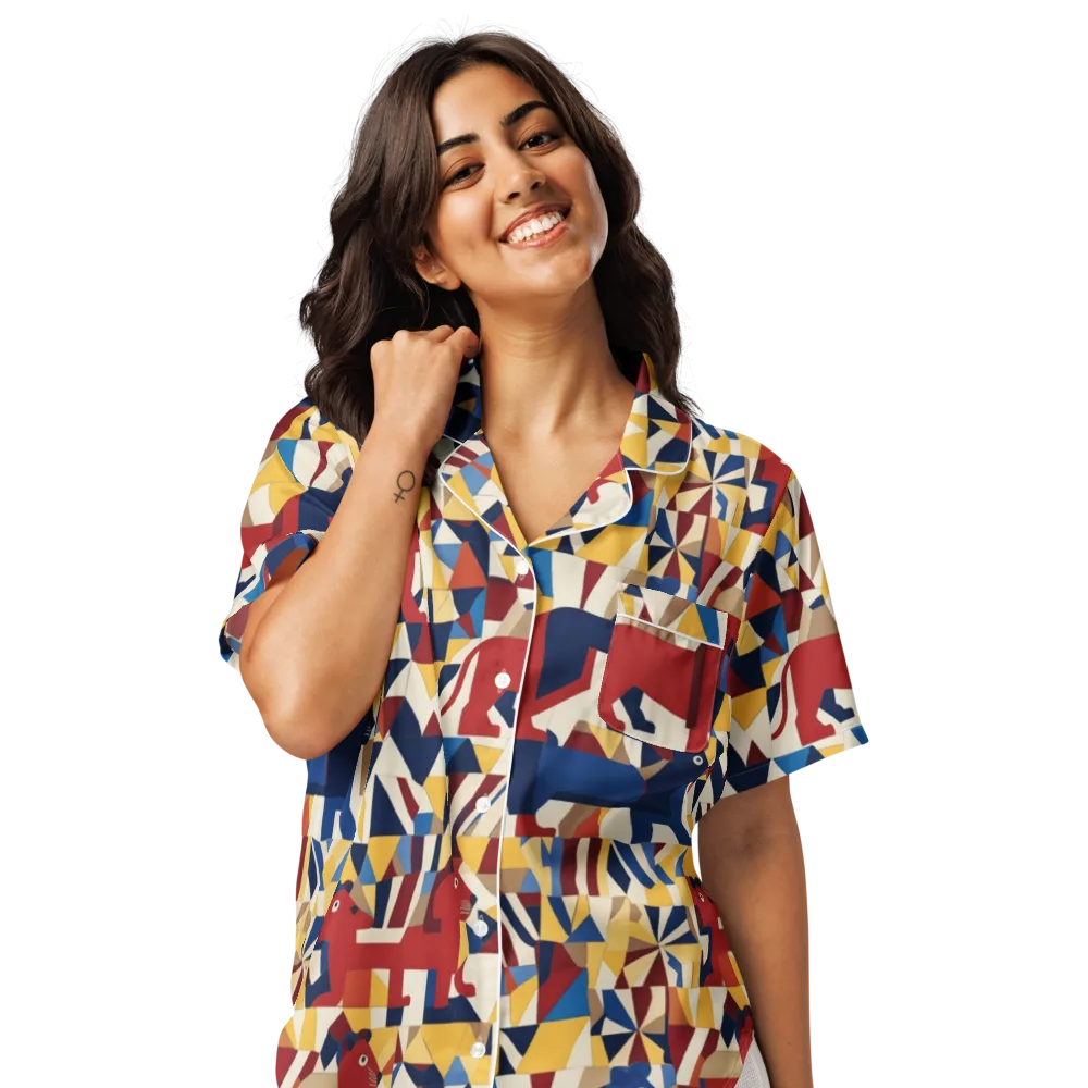 Cubist Menagerie on Women's Short Sleeve Pajama Top — Front