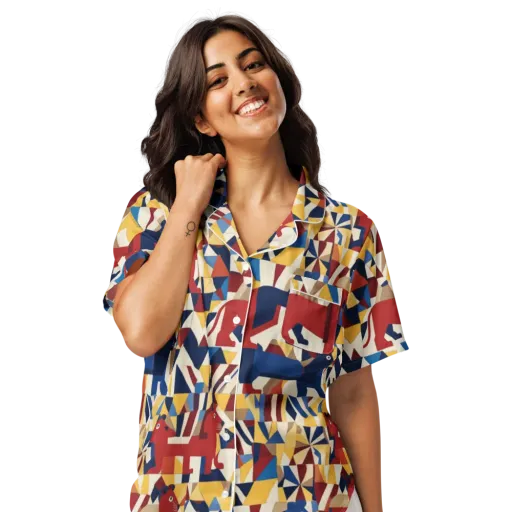 Cubist Menagerie on a Women's Short Sleeve Pajama Top