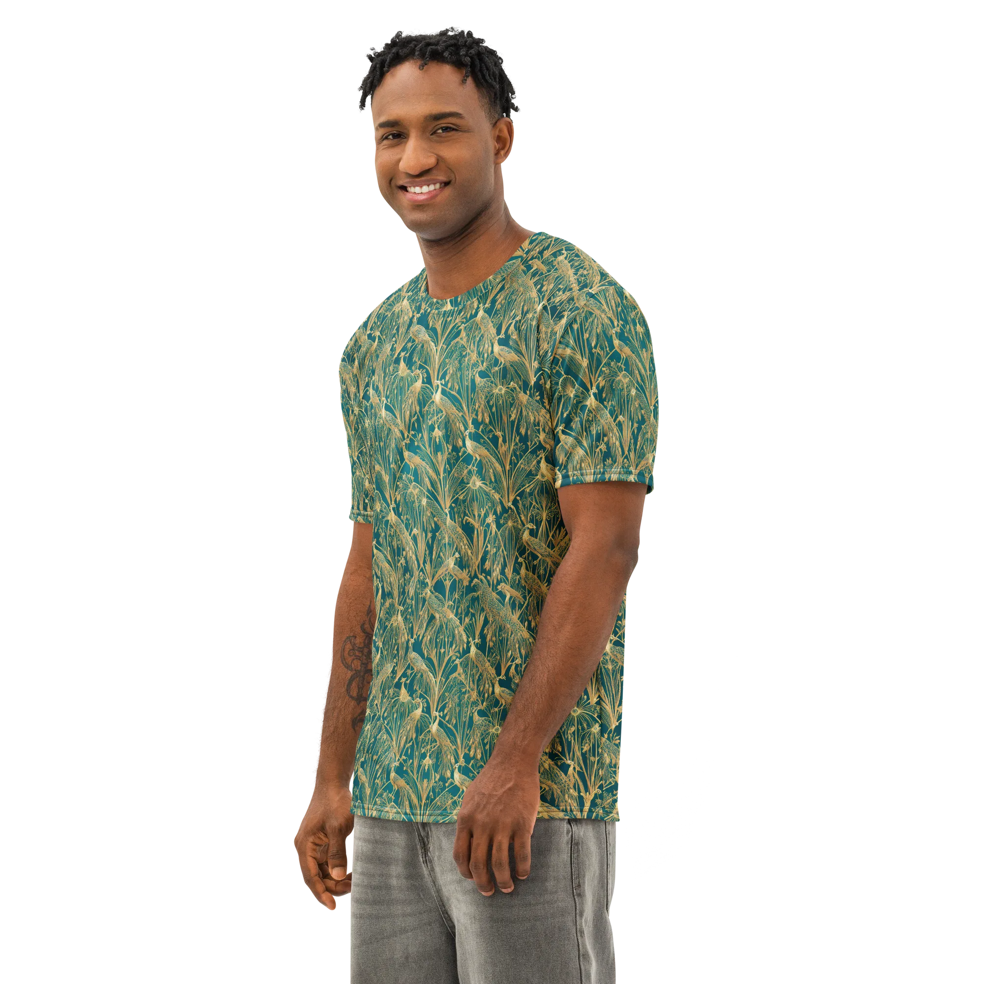 Peacock Palais on Men's Cotton Crew Neck T-Shirt — Left Front