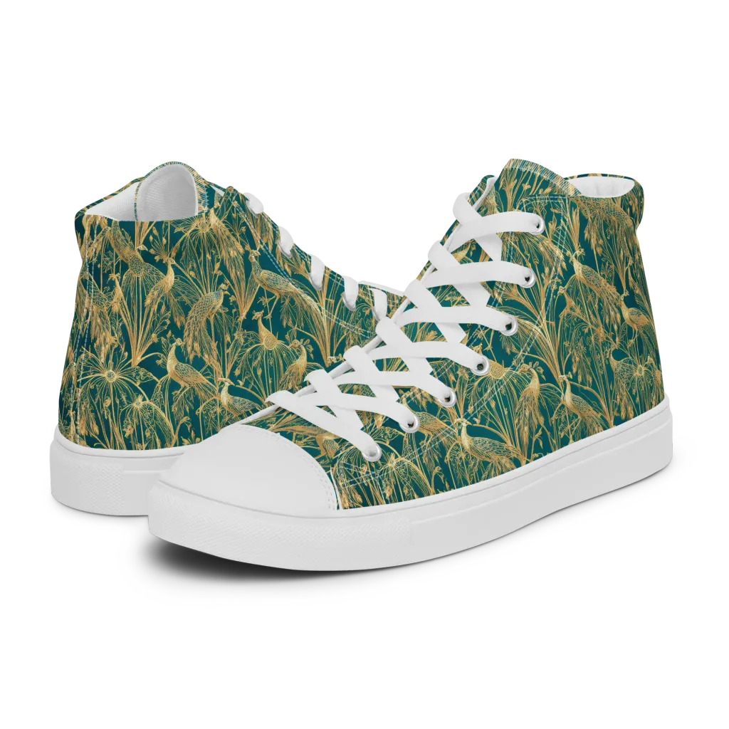 Peacock Palais on Men's High Top Canvas Shoes — Left