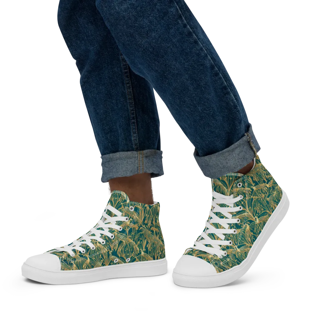 Peacock Palais on Men's High Top Canvas Shoes — Left