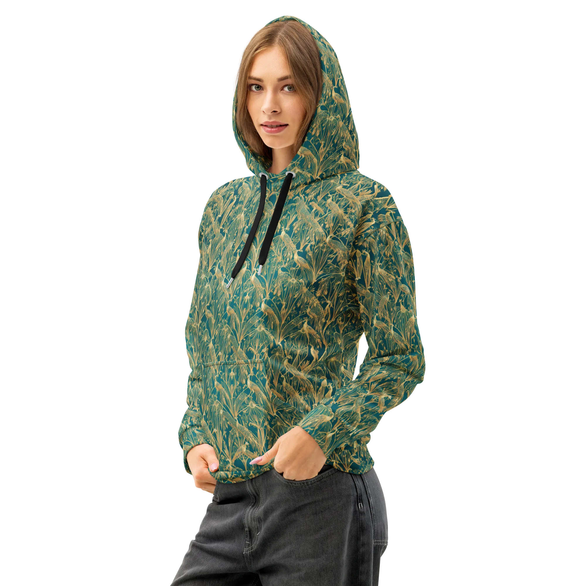 Peacock Palais on Cotton Hoodie — Left Front