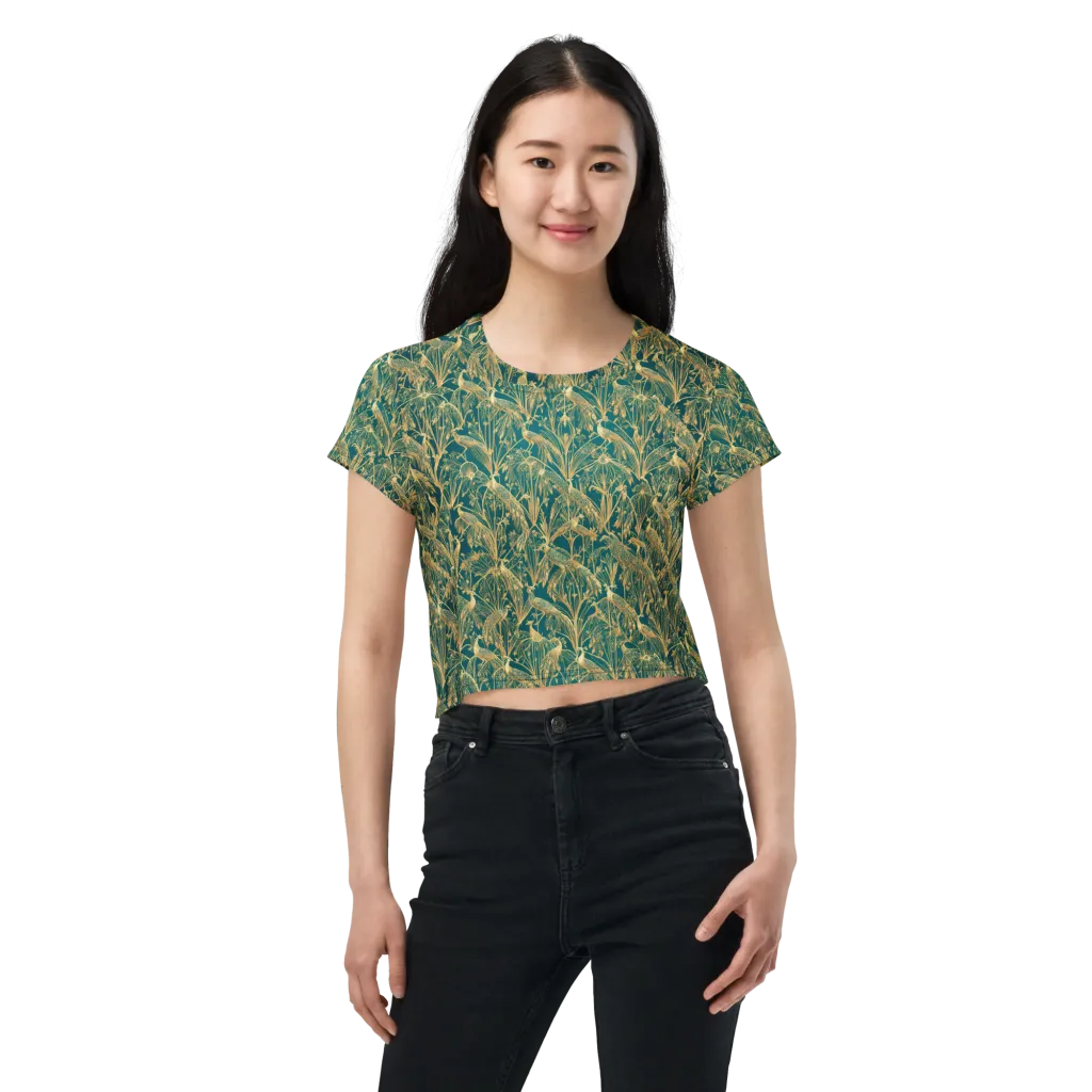 Peacock Palais on Crop Tee — Front