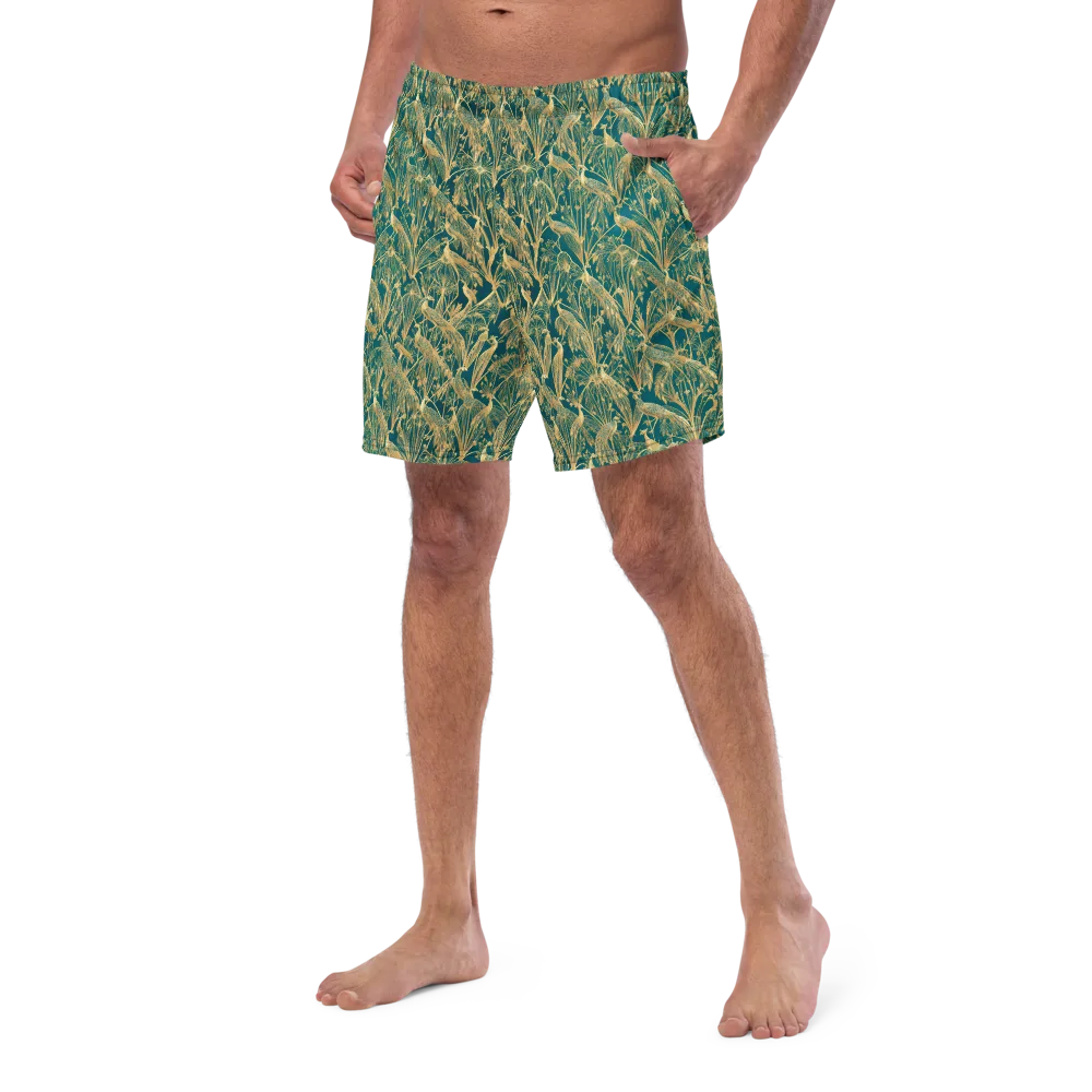 Peacock Palais on Swim Trunks — Left Front