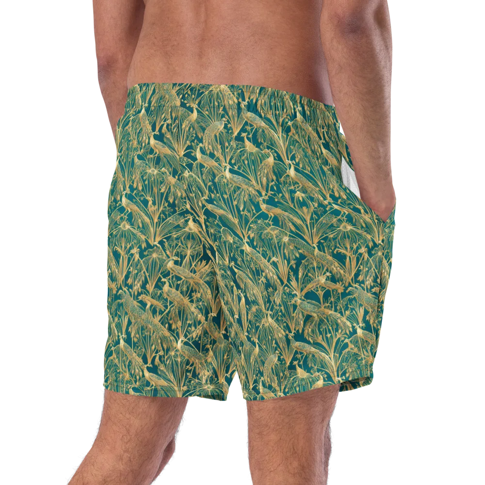 Peacock Palais on Swim Trunks — Right Back