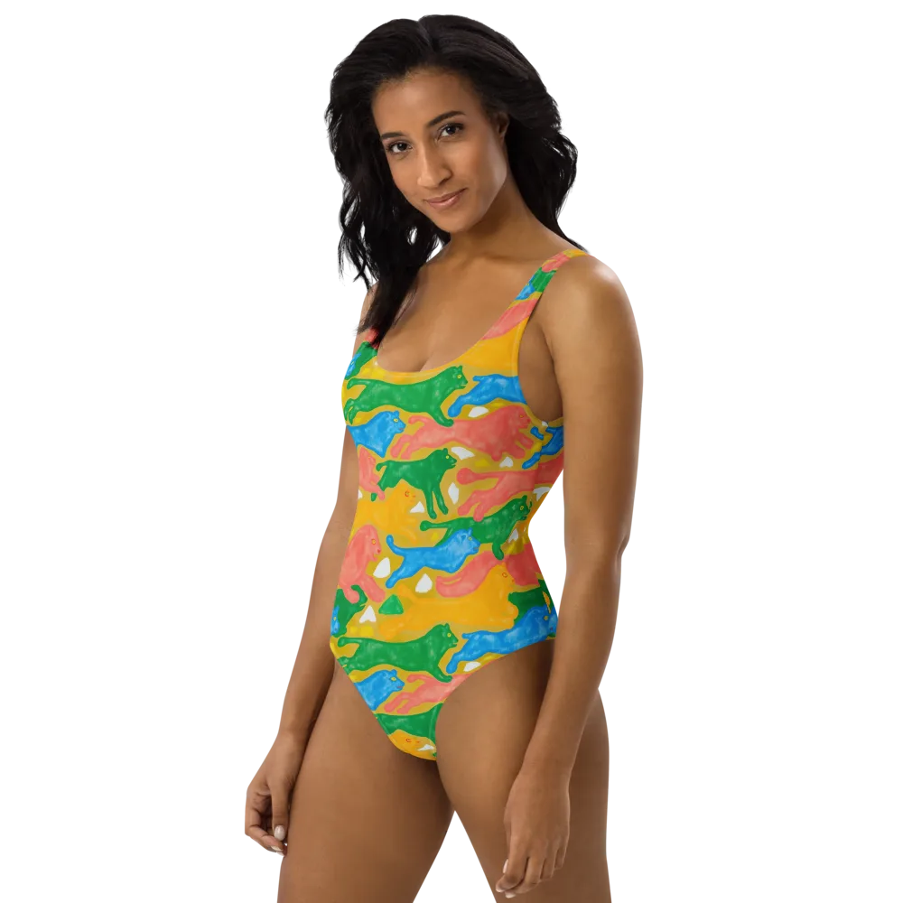 Color Run on One-Piece Swimsuit — Left