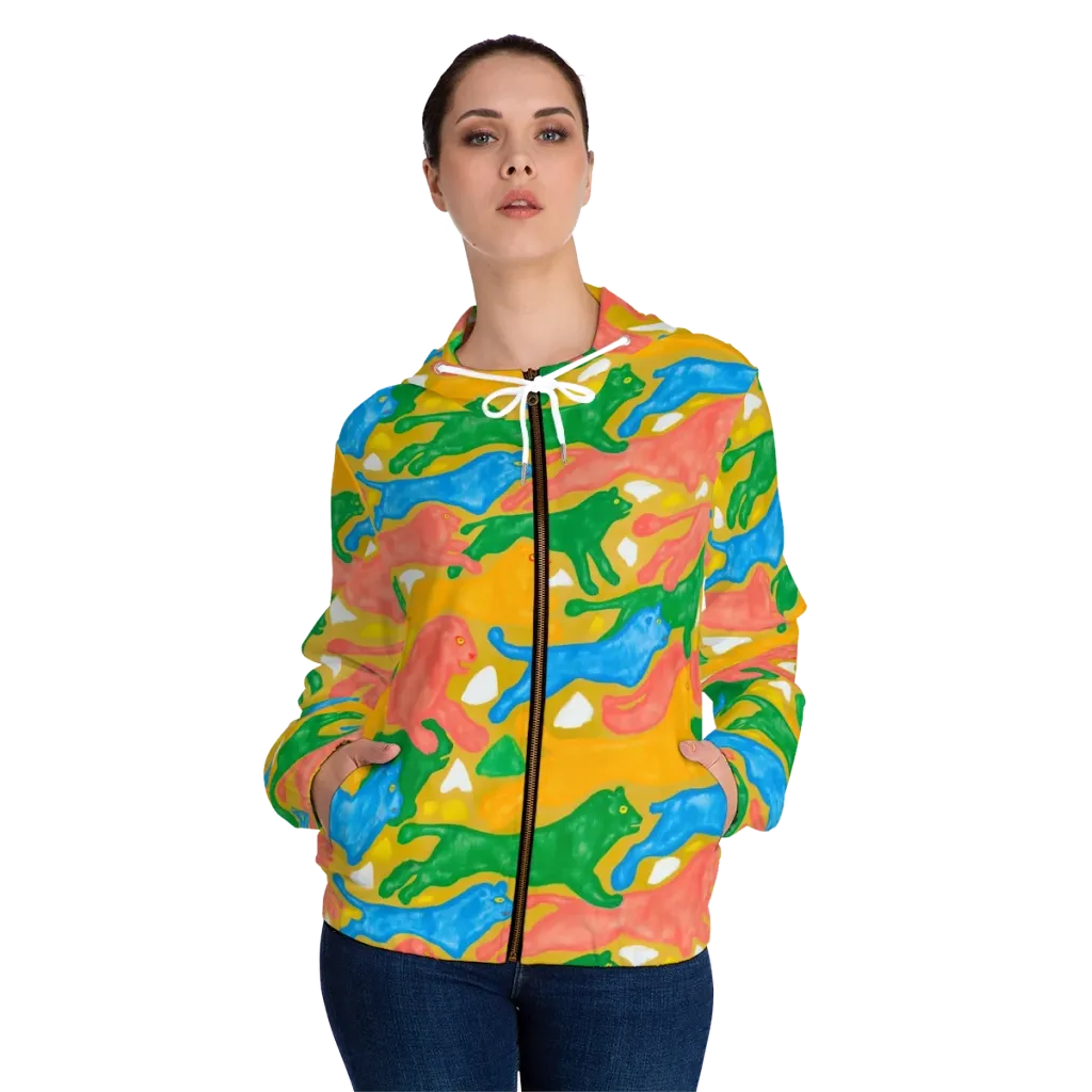 Color Run on Women's Full-Zip Hoodie — Front On Person