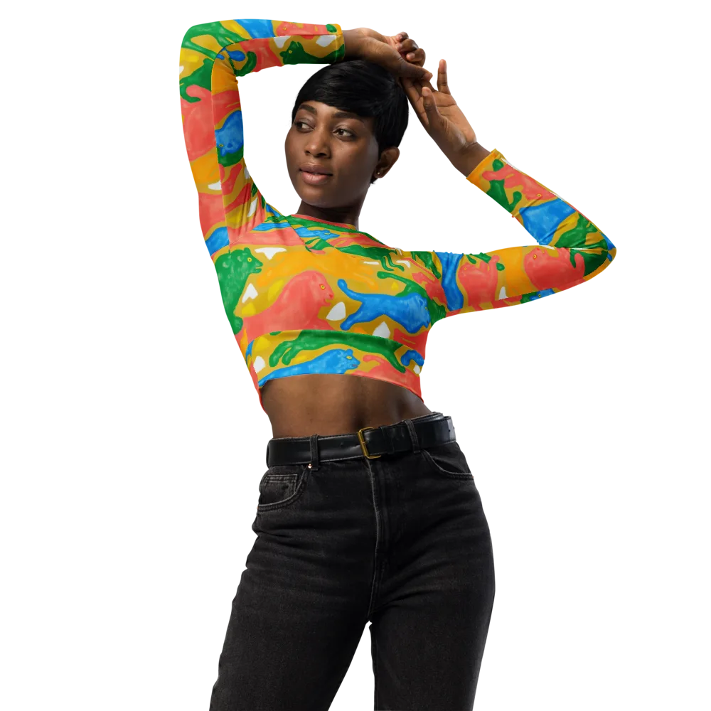 Color Run on Long Sleeve Crop Top — Front