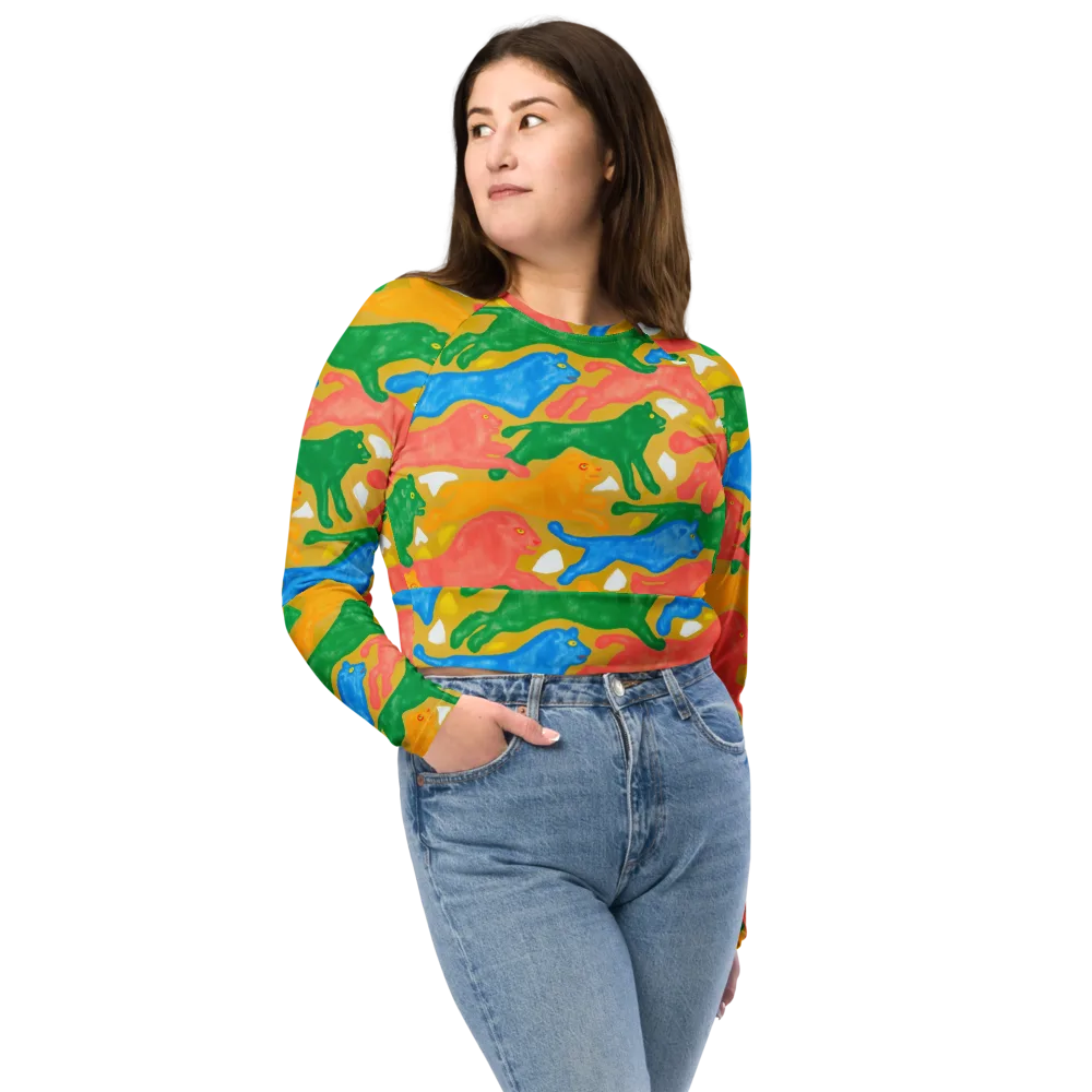 Color Run on Long Sleeve Crop Top — Front