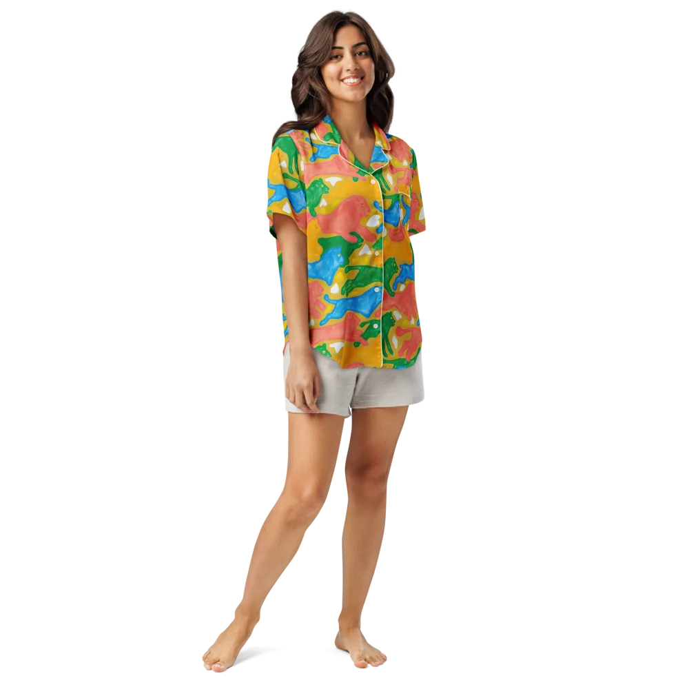 Color Run on Women's Short Sleeve Pajama Top — Front