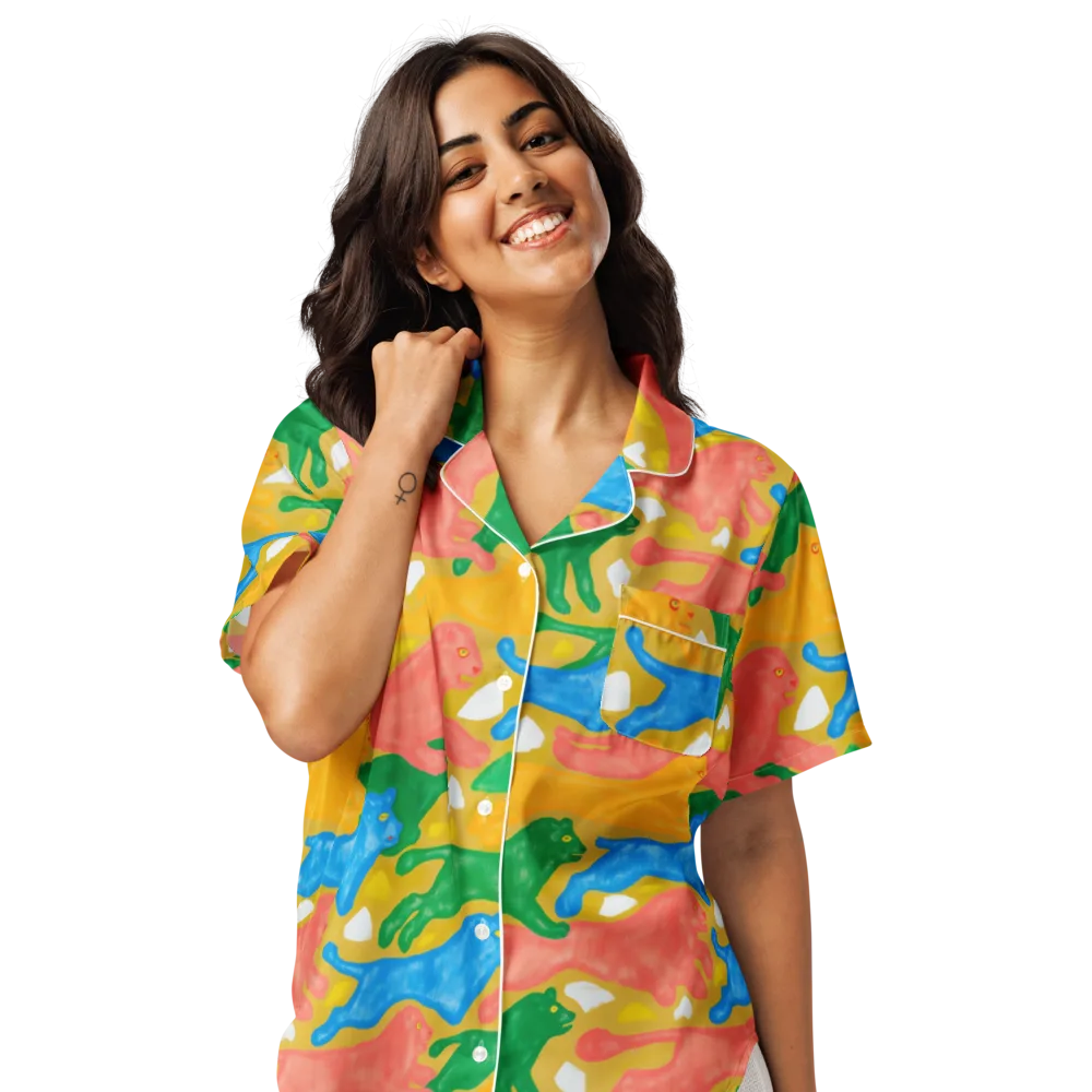 Color Run on Women's Short Sleeve Pajama Top — Front