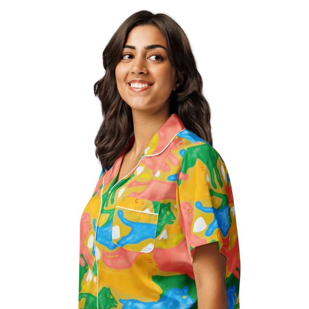 Color Run on Women's Short Sleeve Pajama Top — Left Front