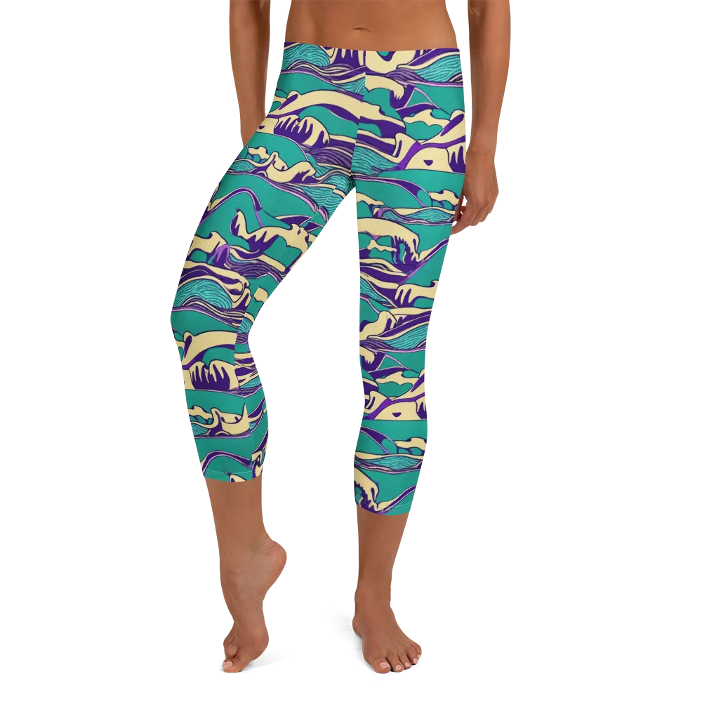 Turquoise Breakers on Capri Leggings — Front