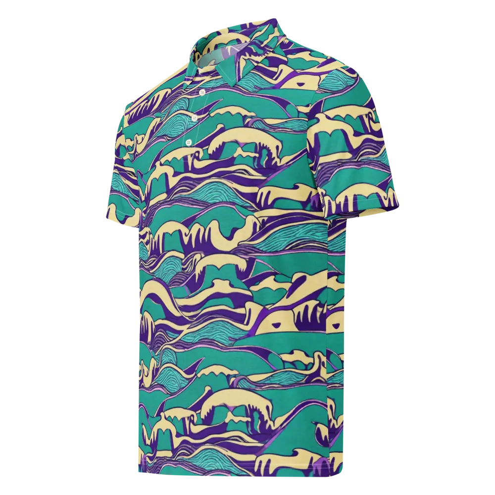 Turquoise Breakers on Men's Slim Fit Polo Shirt — Left Front