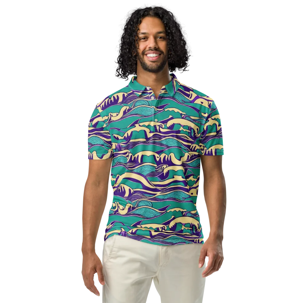 Turquoise Breakers on Men's Slim Fit Polo Shirt — Front