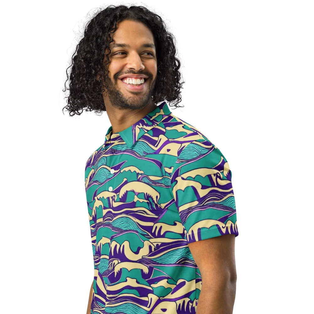 Turquoise Breakers on Men's Slim Fit Polo Shirt — Left Front