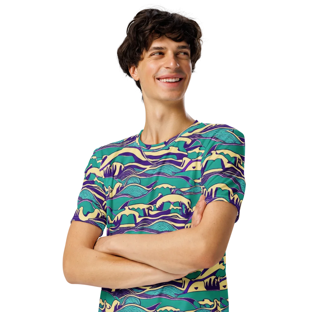 Turquoise Breakers on Men's Crew Neck T-Shirt — Left Front