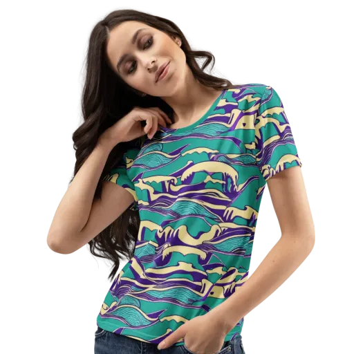 Turquoise Breakers on a Women's Crew Neck T-Shirt